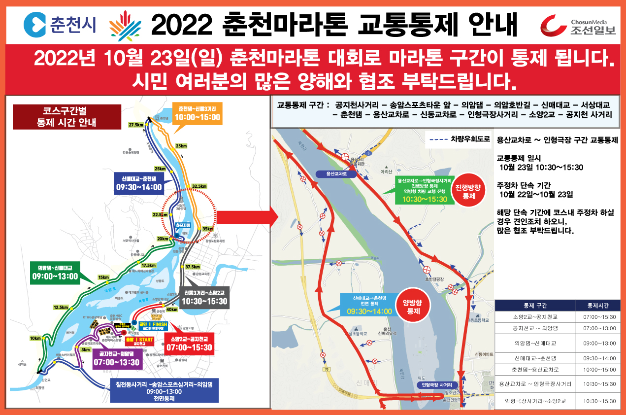 2022 춘천국제마라톤대회 교통통제 안내