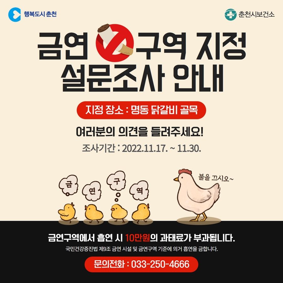 명동 닭갈비 골목 금연구역 지정 설문조사