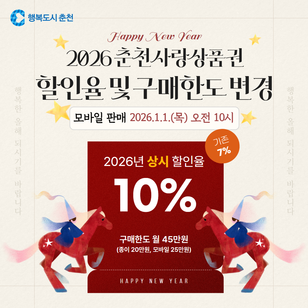 2026년 춘천사랑상품권 할인율 및 구매한도 변경 안내
