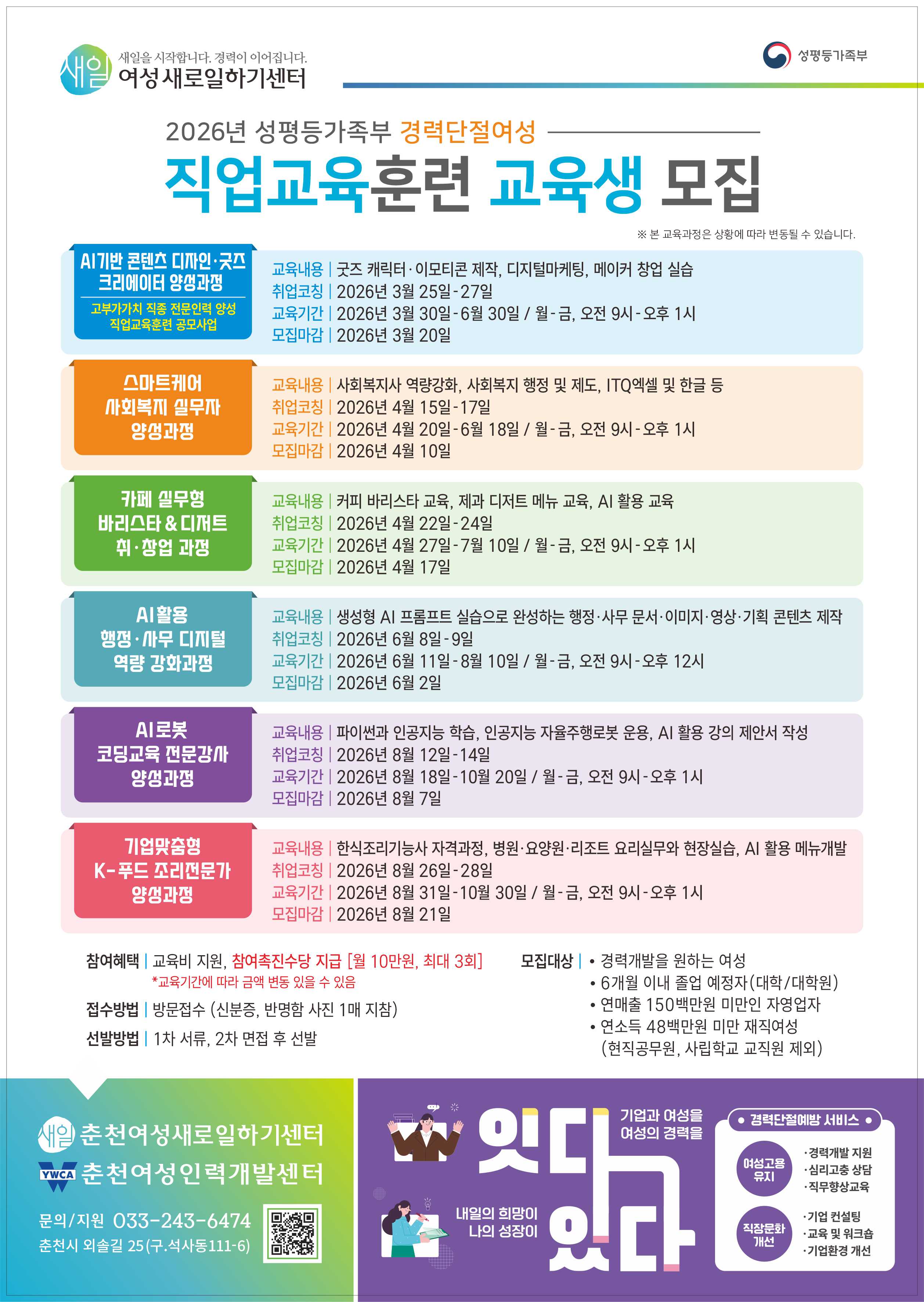 2026년 경력단절여성 직업교육훈련 교육생 모집