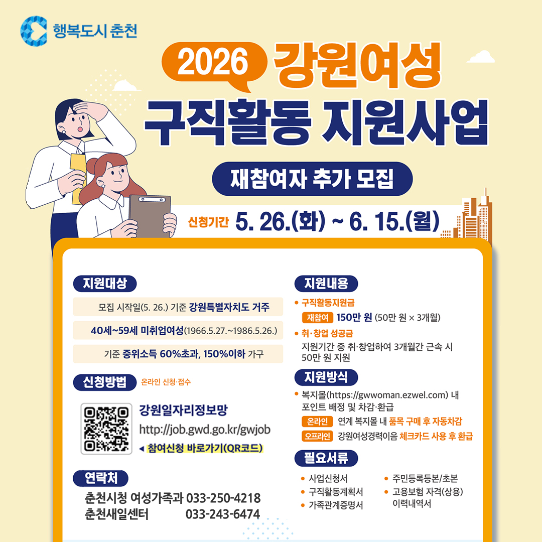 2026년 여성구직활동 지원사업 재참여자 추가 모집