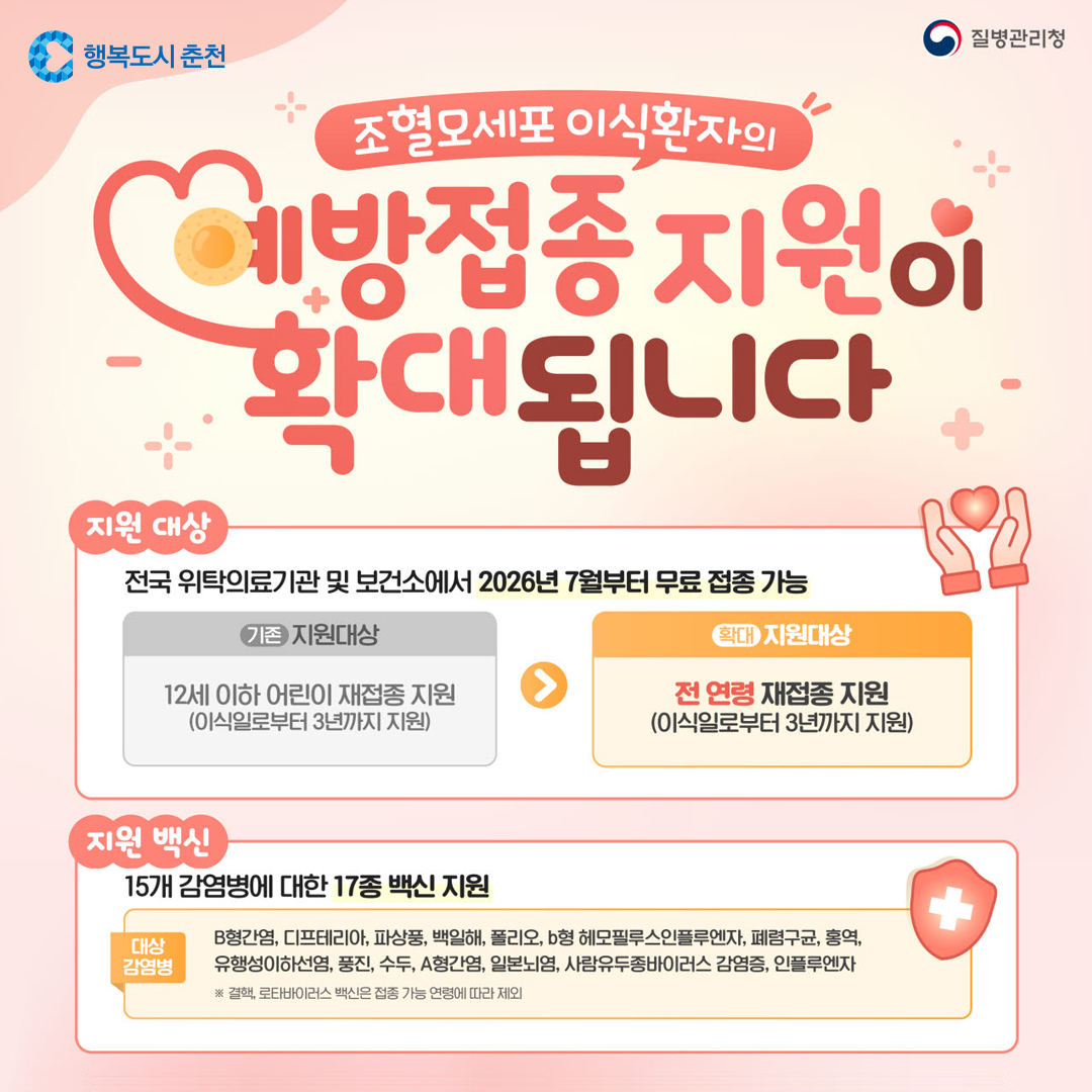 조혈모세포 이식 후 예방접종 지원 확대