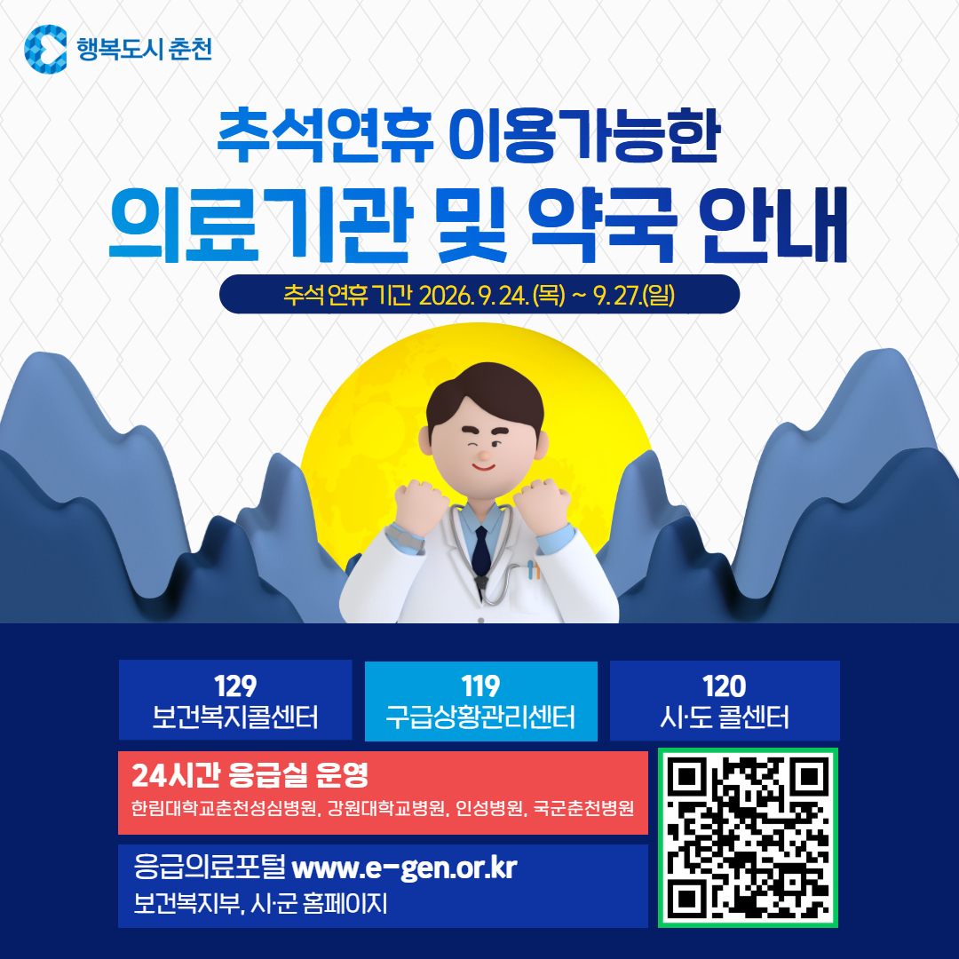 2026년 추석 연휴 문여는 의료기관, 약국 확인하세요.